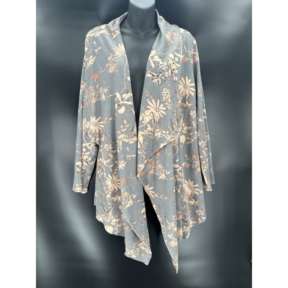 Soft Surroundings Womens Blue Floral Faux Suede Draped Open Front Blazer Size XL